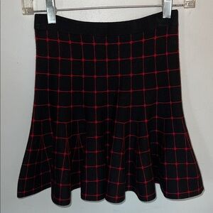 Knit plaid / grid / check black and red circle skirt skater skirt 👓